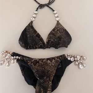 Glamorous Black and Brown Snake Print Bikini
